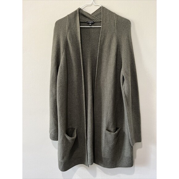 Talbots Cardigan Women’s Large Petite Wool Blend Open Front Sweater Green - Picture 1 of 8
